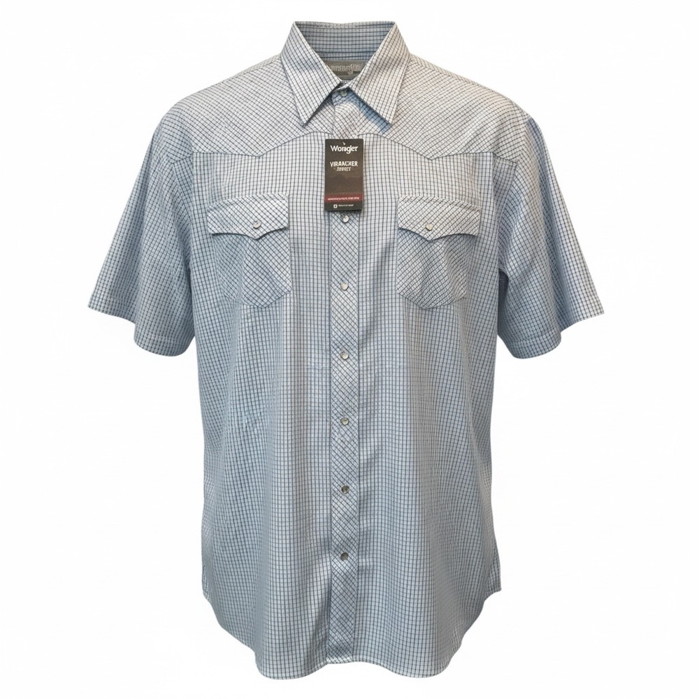 Wrangler Wrancher Easy Care Men 2XT Pearl Snap Checkered short sleeve Shirt